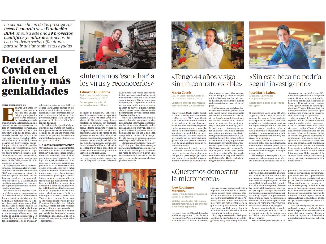 We are in the news again! Jose gives an interview to ABC national newspaper about the BBVA Leonardo grant