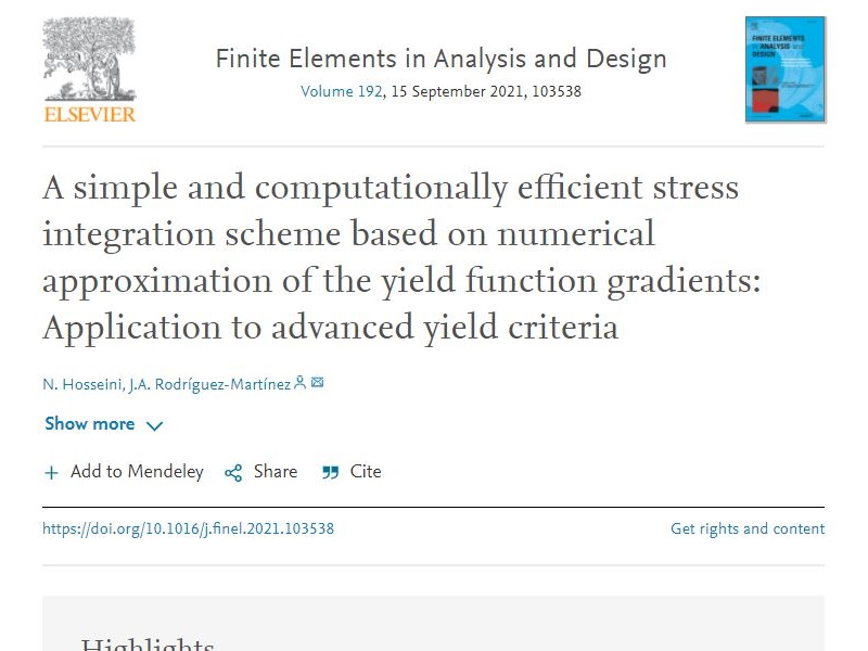 A new paper has been accepted for publication in Finite Elements in Analysis and Design