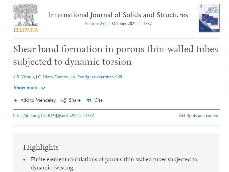 A new paper has been accepted for publication in International Journal of Solids and Structures