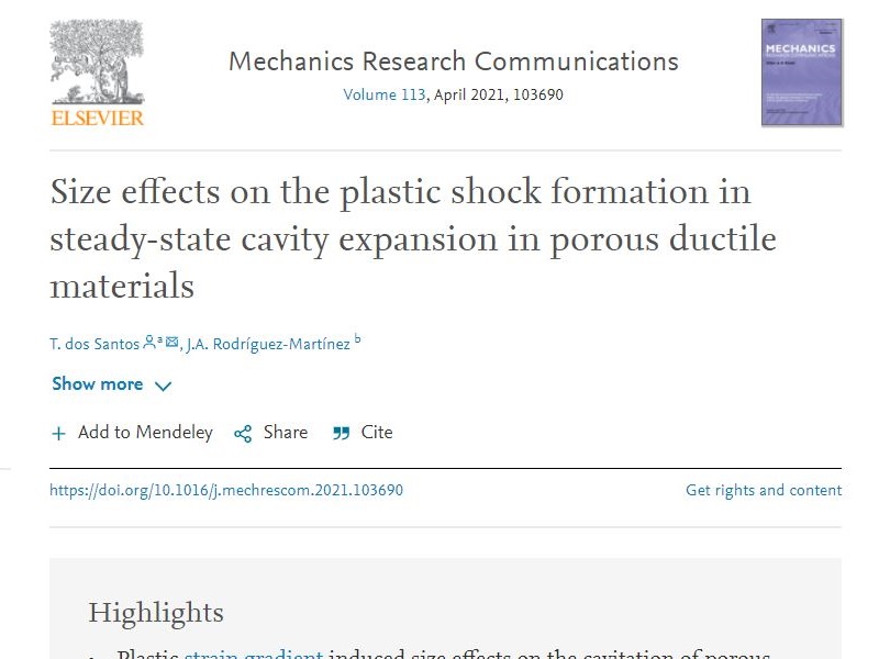 A new paper has been accepted for publication in Mechanics Research Communications