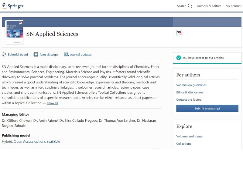 Jose has been included in the Editorial Board of the journal SN Applied Sciences