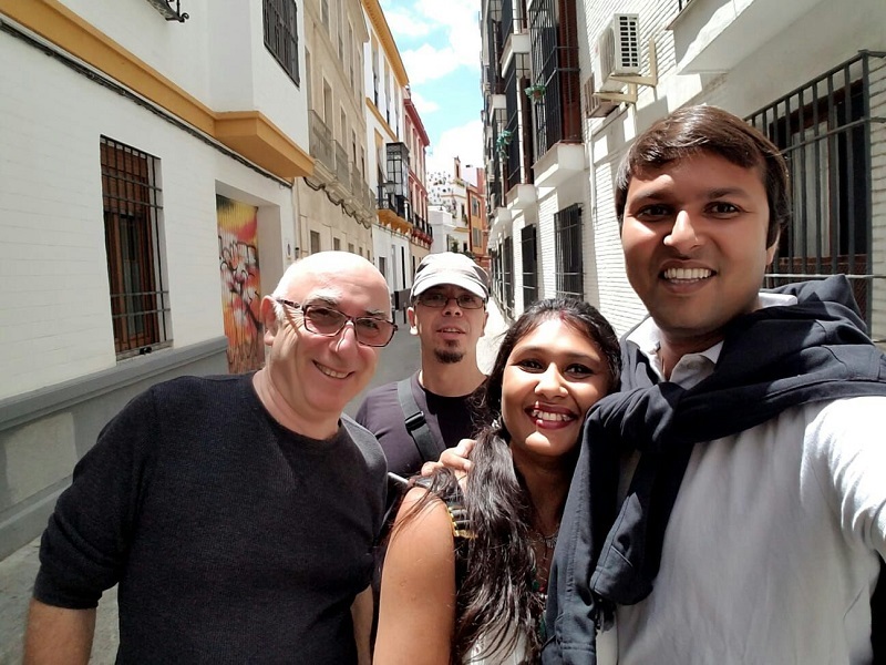 Jose with Alisha, Ankit and Dany, in Seville